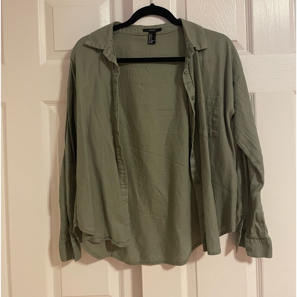 forever 21 khaki green button up